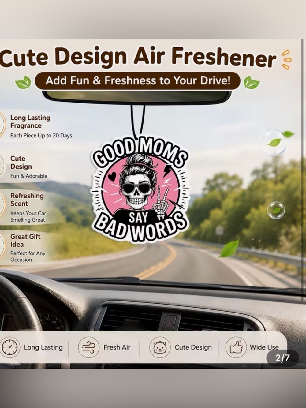 "Good Moms Say Bad Words" Car Air Freshener - Cute Skull Design